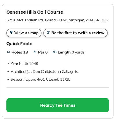 Genesee Hills Golf Course - Golf Now Listing